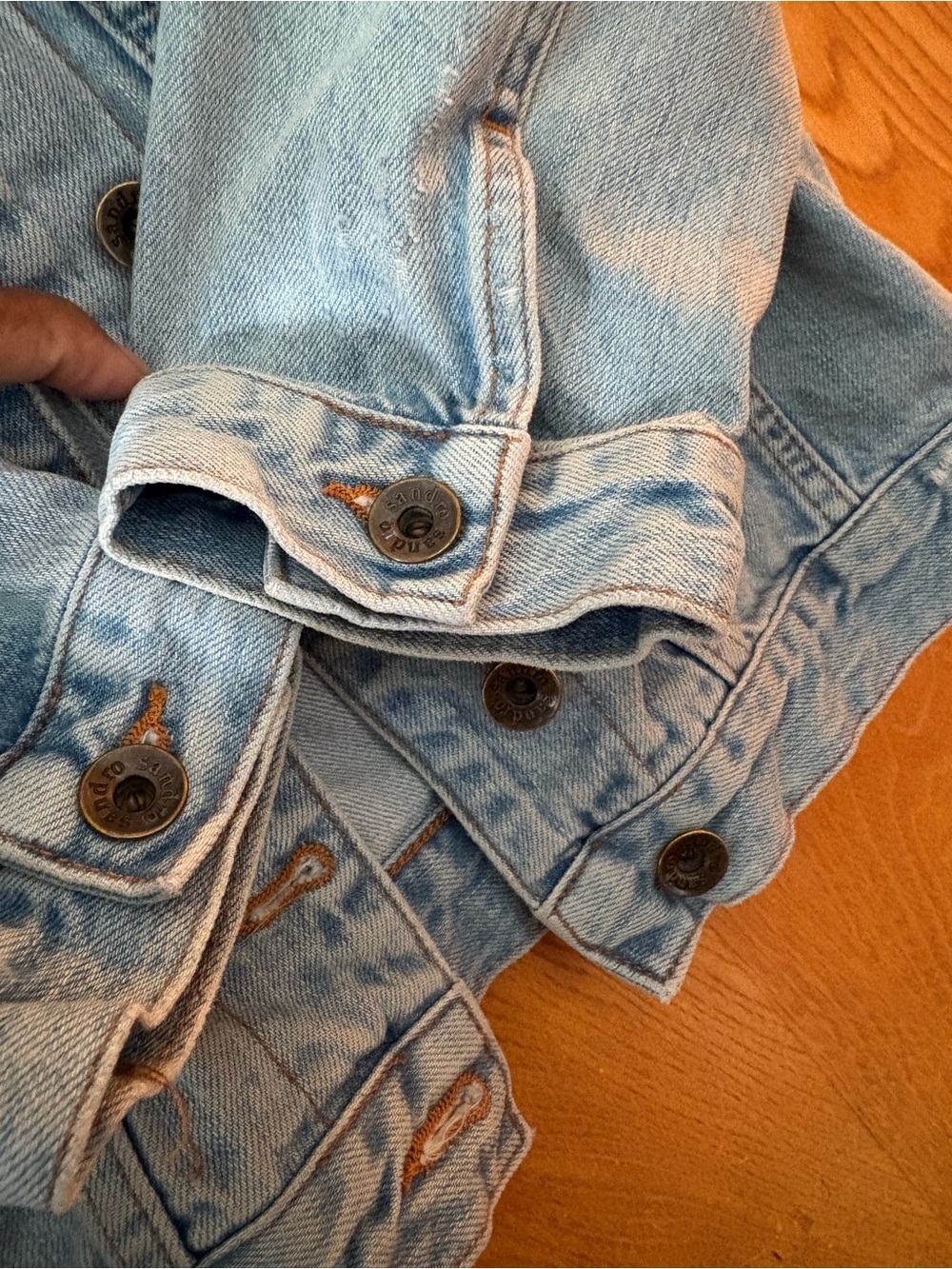 Sandro Light Blue distressed crop Denim Jacket XS - Picture 5 of 8